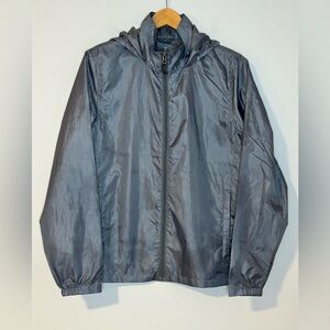 Elevate Women’s Hooded Windbreaker Jacket Gray Size L Lightweight Full Zip